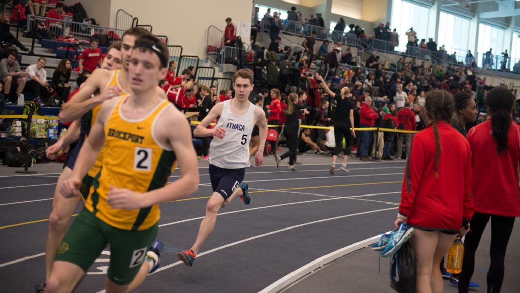 Frehsman Jack Culhane races in the 500-meter dash at the Ithaca Bomber Invitational and Multi on Feb. 3 at the Athletics and Events Center. Culhane finished tenth in the race, the highest place of any Ithaca athlete.