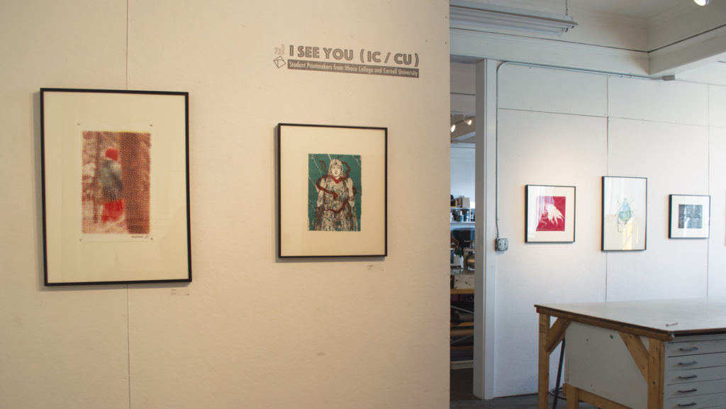 The Ink Shop, located downtown, holds their annual I See You (IC/CU) exhibit. The exhibit offers students from Ithaca College and Cornell University to display their printmaking. 