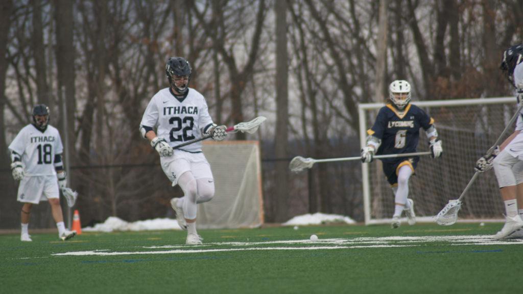 Freshman midfielder Connor Till gets ready to receive the ball against Lycoming College on Feb. 28 in Higgins Stadium.