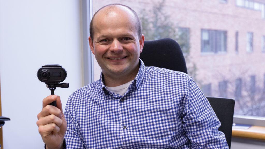 Sebastian Harenberg, assistant professor in the Department of Exercise and Sports Sciences, bought 11 Rylo 360-degree cameras to use for research. He received received $11,125 from President Shirley M. Collado’s Seed Grant Initiative.