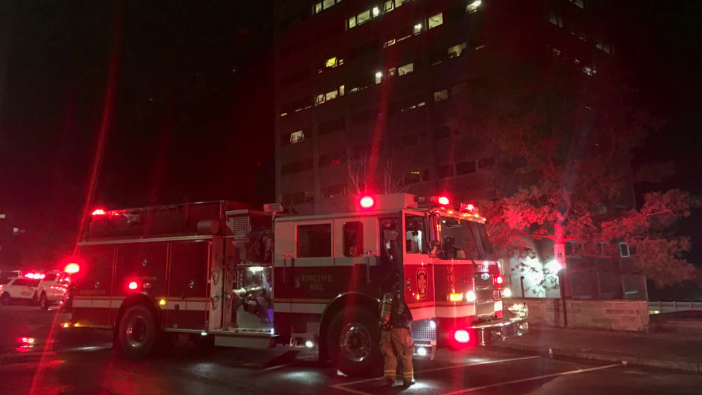 First Responders and The Office of Public Safety arrived at 10 p.m. Feb. 15 because of a fire alarm in West Tower.