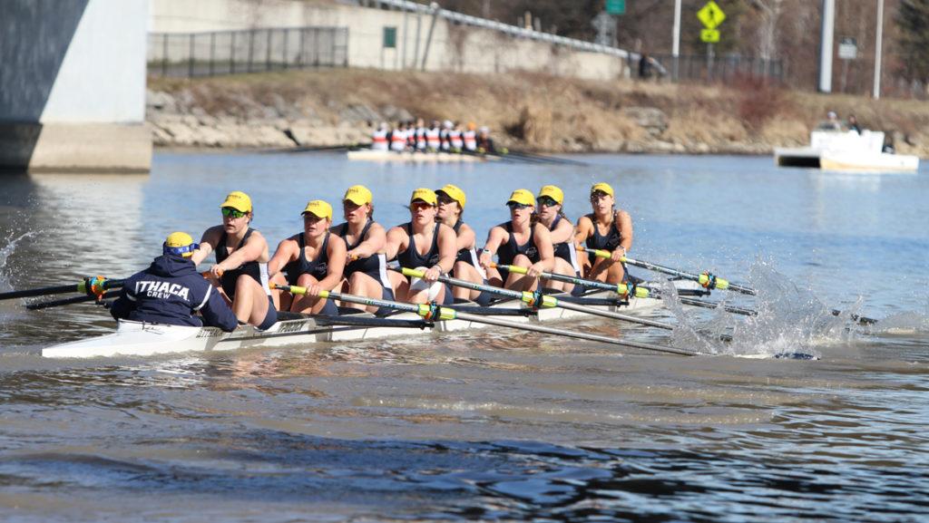 The women's varsity crew team competes at the Cayuga Duals meet March 31.