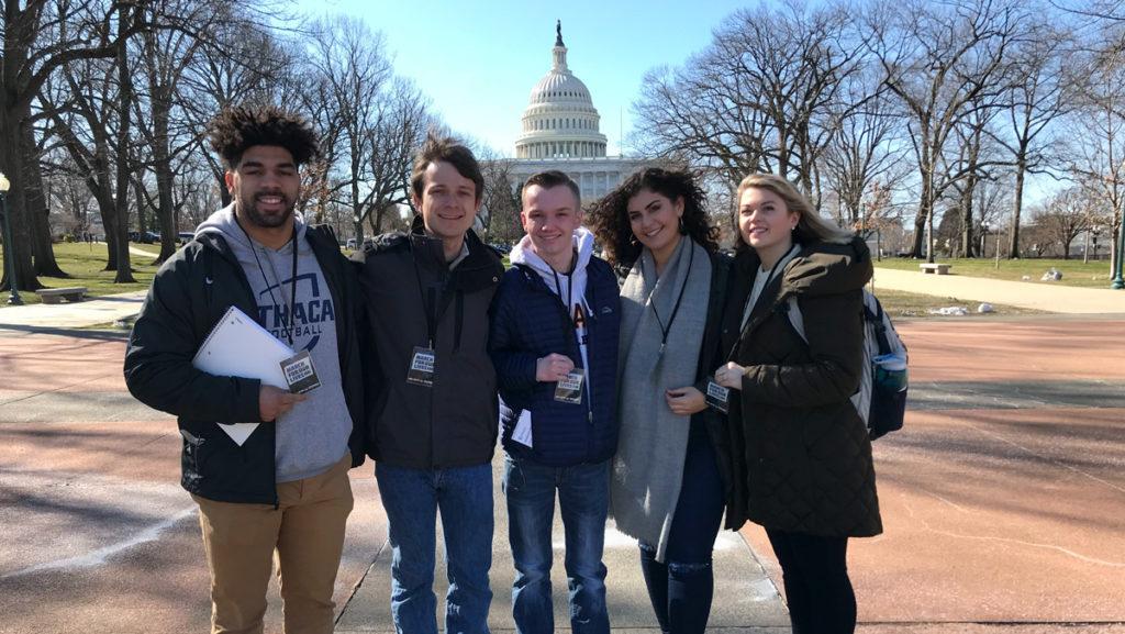 From left: senior Kenneth Bradley, junior Matt Ristaino, junior Jack Sears, sophomore Kristen Mirand and senior Meredith Husar went to Washington, D.C. to cover the March For Our Lives protest.