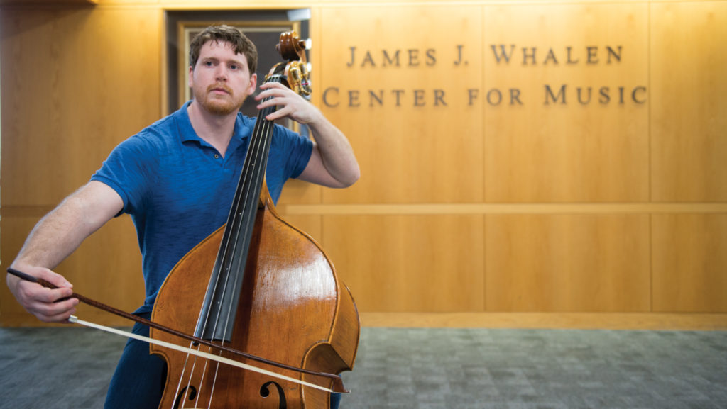 Senior musical performance major Kiefer Fuller was gifted a double bass by the International Society of Bassists.