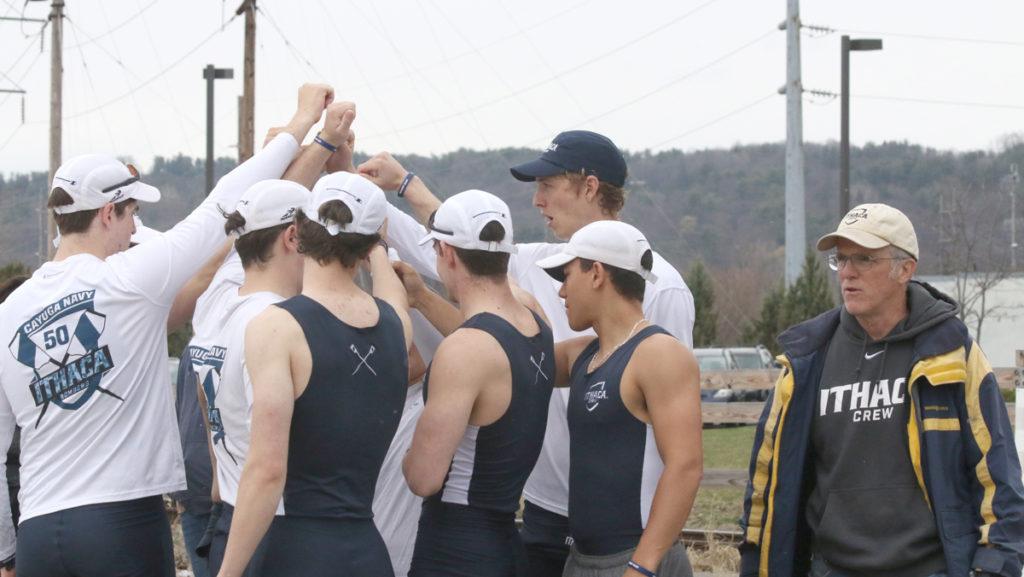 Members+of+the+men%E2%80%99s+crew+team+cheer+after+competing+at+the+50-Year+Celebration+on+April+28+at+the+Cayuga+Inlet.+The+Ithaca+College+men%E2%80%99s+crew+program+was+formed+in+1968.