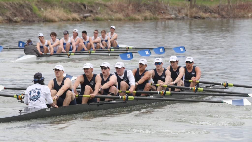 The mens varsity crew teams competed at the 50-Year Celebration at Cayuga Inlet on April 28.