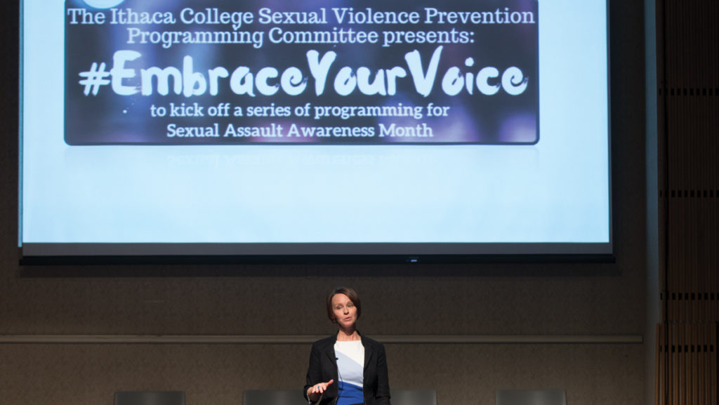 Ariana Blossom, a researcher who served as a chemical specialist in the U.S. Army for four years, discussed her experiences with unhealthy masculinity in the military on April 2.