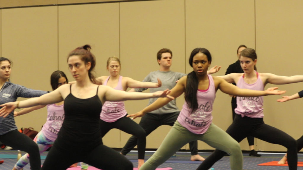 The Ithaca College Physical Therapy Student Association and the Ithaca College Nutrition Club hosted the third Yogathon on April 2. Participants took part in four hour-long yoga classes and ate snacks provided by the IC Nutrition Club.