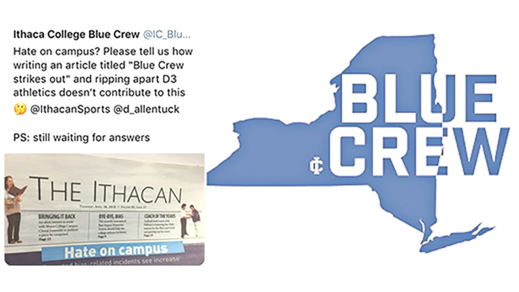 The Blue Crew, an organization on campus created to increase sports game attendance, tweeted the above in response to an Ithacan article. 