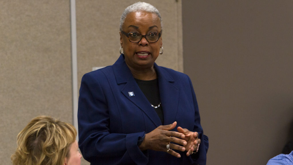 La Jerne Cornish, the newly appointed provost and senior vice president for academic affairs, speaks about how she defines shared governance at the Ithaca College Faculty Council Meeting May 1. 