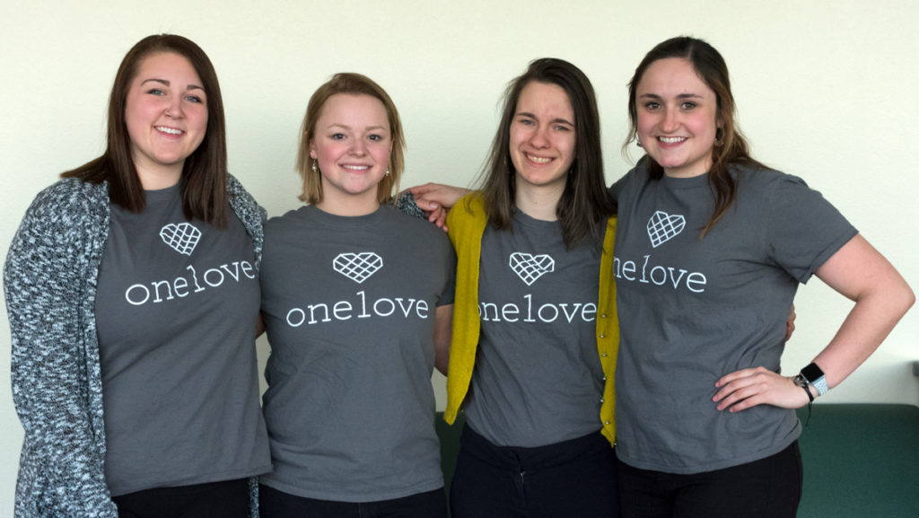 From left senior Olivia Corlett, senior Zoe Vadney, sophomore Clare Nowalk and junior Grace Trepasso are editorial board members of IC One Love.