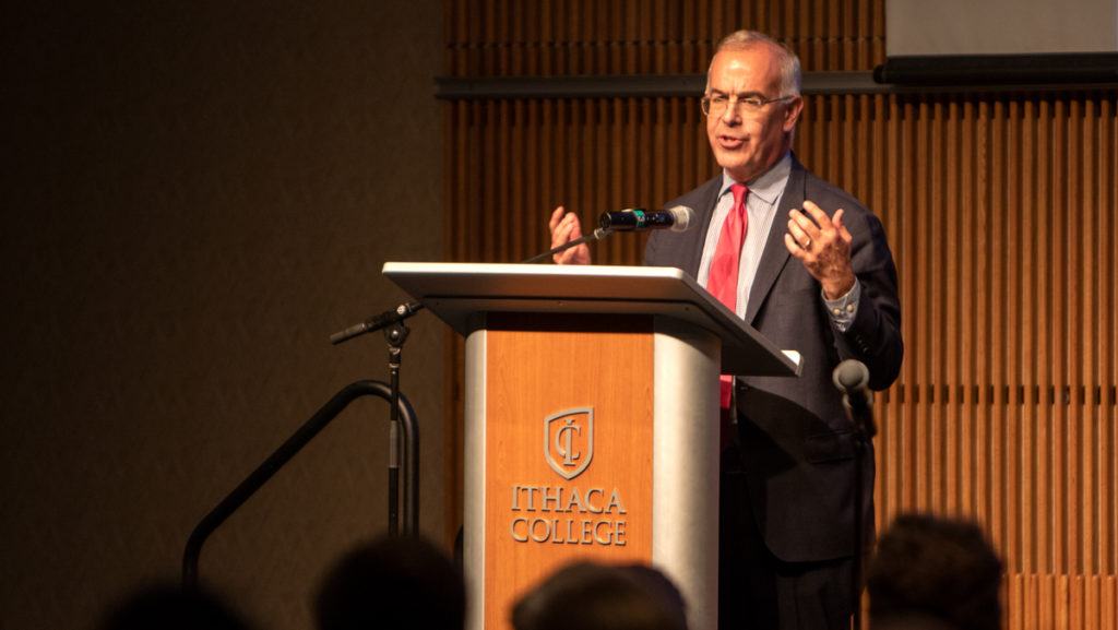 David Brooks, a columnist and commentator, spoke about how social media is effecting the next generation of journalists as part of the Park Distinguished Visitor Series Oct. 4 in Emerson Suites.