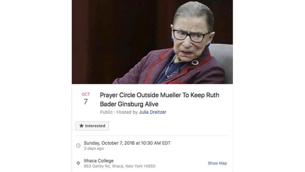 Ginsburg is the oldest justice on the United States Supreme Court at 85. While she has taken many steps to try to prolong her life, including a rigorous fitness routine, many of her fans fear that her days are numbered. This fear has been heightened for left-leaning college students after the recent appointment of Brett Kavanaugh to the Supreme Court on Oct. 6.
