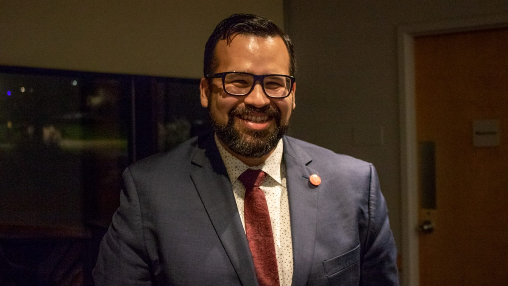 Hierald Osorto, director of religious and spiritual life, shared his experience as a gay latino growing up in a religious household and a predominantly white area of Newark, New Jersey. 