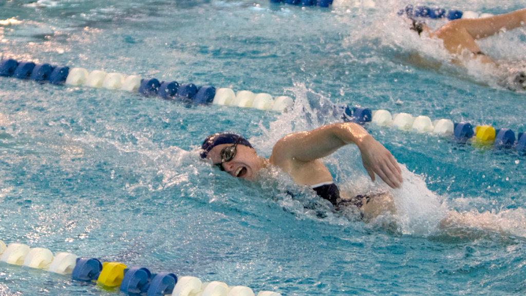 Senior swimmer Jaclyn Pecze competes during the Blue and Golds match against Rensselaer Polytechnic Institute on Oct. 27.