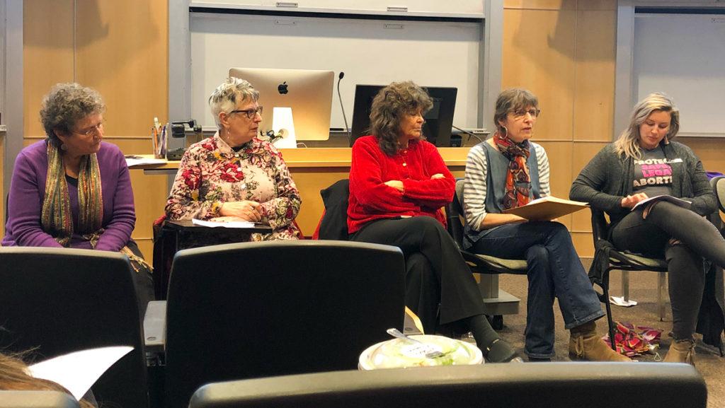 embers of Eliminating Abortion Stigma and Planned Parenthood of the Southern Finger Lakes discuss abortion rights at a speak out event hosted by Ithaca College Planned Parenthood Generation Action.