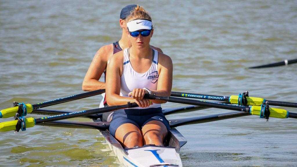 Junior Pearl Outlaw rows with partner Josh Boissoneau at the World Rowing Championships in Bulgaria on Sept. 14. Outlaw and Boissoneau finished the PR3 Mix2x Double in 8:29.62.