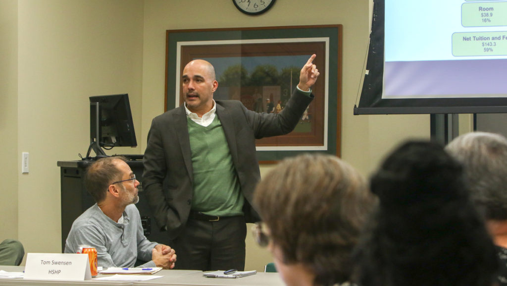 Bill Guerrero, vice president for finance and administration, speaks at a Faculty Council meeting Dec. 4, 2018. Guerrero attended the Feb. 2 meeting to answer questions about the financial effects of the APP process. 