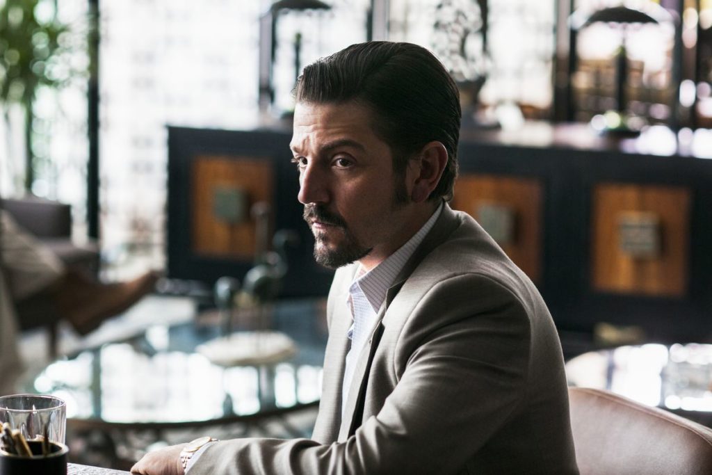 Diego Luna plays the violent but chillingly composed drug lord, Miguel Ángel Félix Gallardo in Narcos: Mexico. This spinoff of Netflixs Narcos combines strong acting with action-packed scenes.