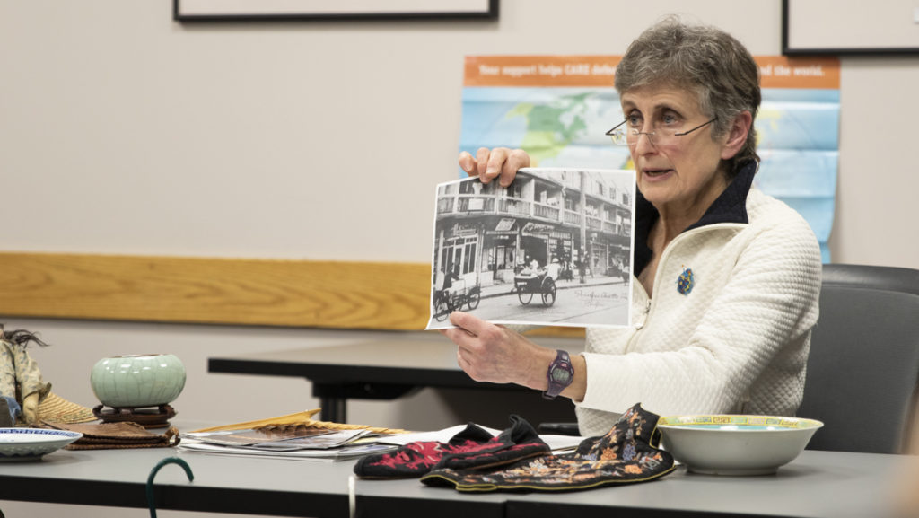 Rita Melen, a second-generation Holocaust survivor, shared her story about growing up in  Japanse-occupied Shanghai. She also brought artifacts that belonged to her family.