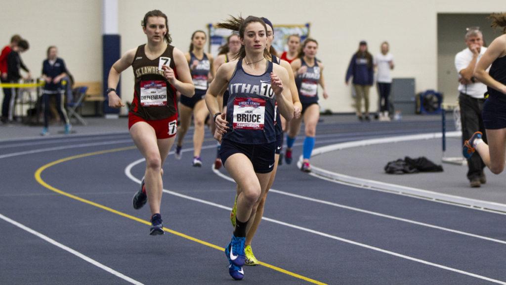 Freshman Logan Bruce competes in the 800-meter run at the end of the pentathlon during the Liberty League Championships on Feb. 22. Bruce is currently ranked No. 16 in Division III in the pentathlon.