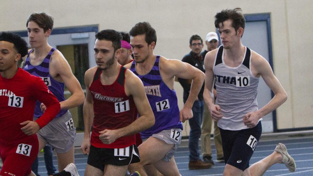 Freshman Oadhan Lynch competes in the 1-mile run during the Bomber Invitational and Multi on Feb. 2 in Glazer Arena.