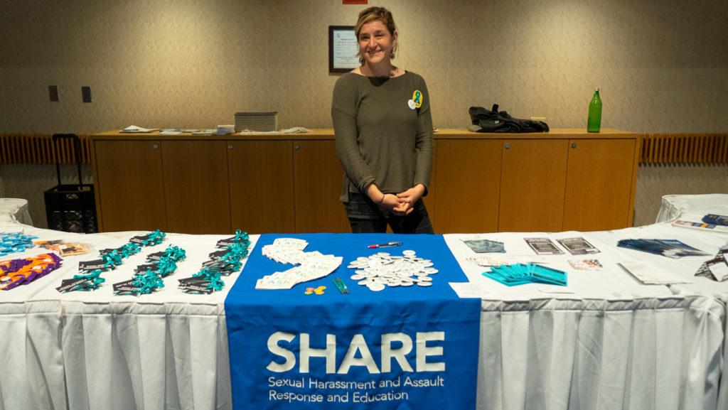 Lara Hamburger, campus educator from the Advocacy Center, tabled at the sexual awareness kickoff event April 9 to begin a monthlong series of events for Sexual Assault Awareness Month.