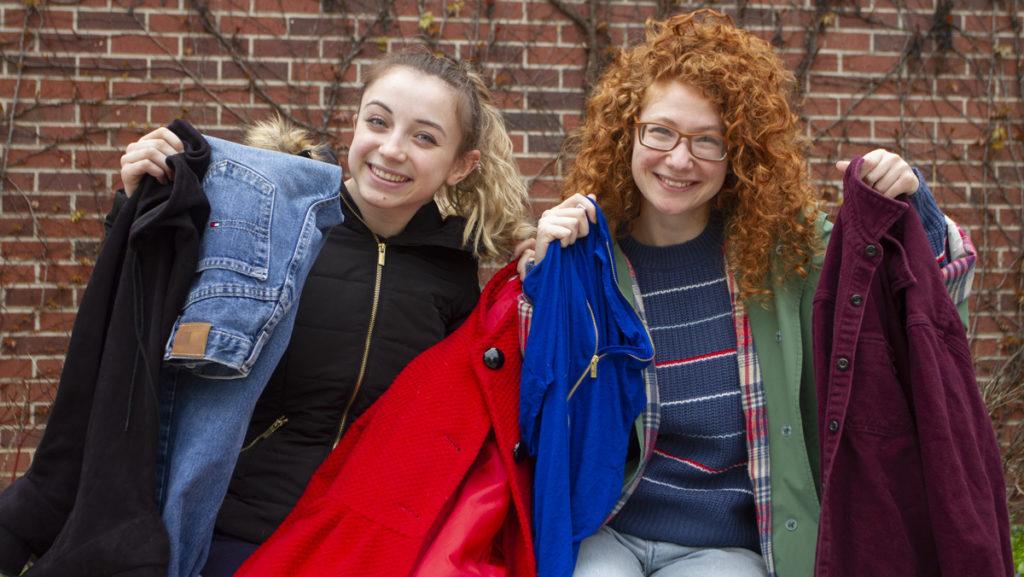 From left, juniors Samantha Marks and Emily Zarabet began the Thriftaca Instagram page. Thrift shopping is popular among college students because it is more affordable and sustainable than buying fast fashion.