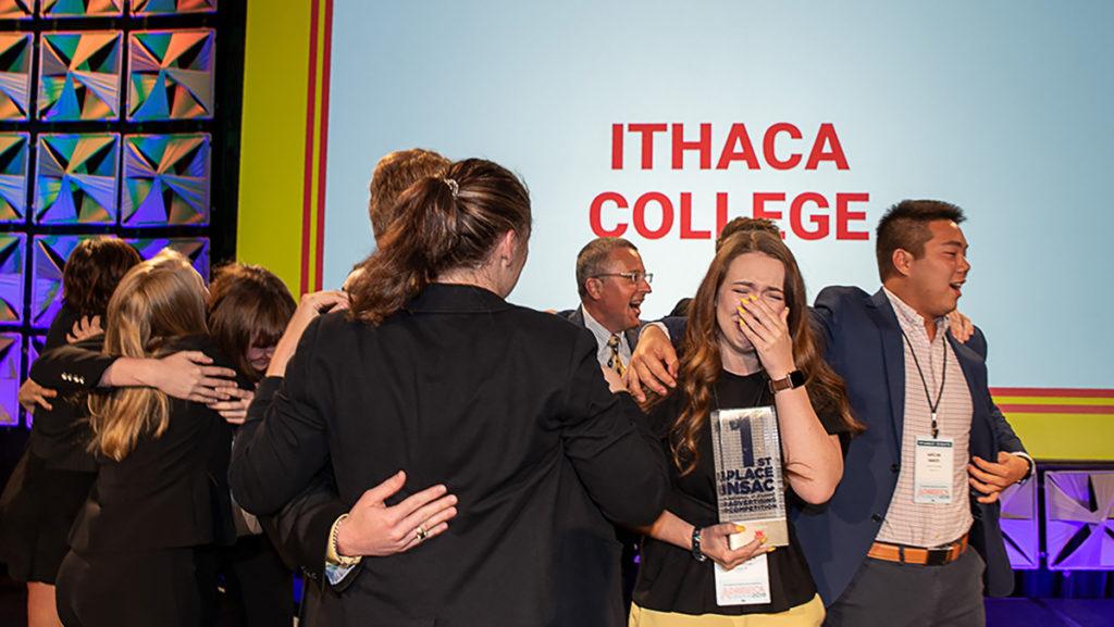Carlie McClinsey ’19 holds the first place award for Ad Lab’s Wienerschnitzel campaign at the American Advertising Federation’s National Student Advertising Competition on June 7 in Florida.