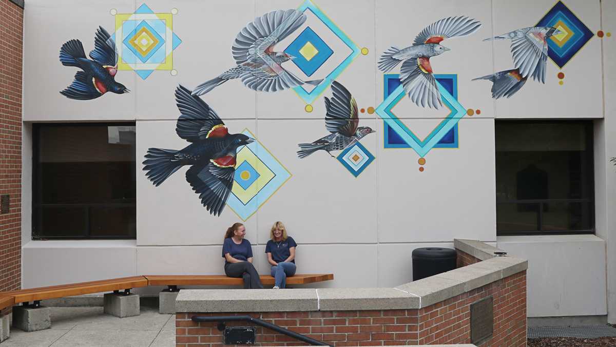 Muralist paints mural that reflects student body