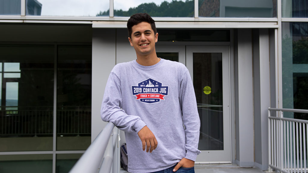 Marco Fontana, a senior sport management major and varsity baseball player, is the director of ticket sales for the Cortaca Jug game on Ithaca Colleges campus.
