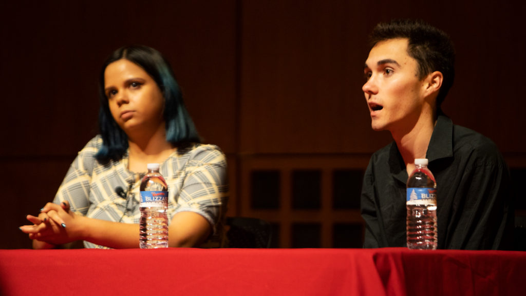 From left, student activists Samantha Fuentes and David Hogg speak on the importance of engaging young adults in voting Sept. 29 at Cornell Universitys Kennedy Hall. Student voting rates doubled from 2014 to 2018, according to a report released by the Tufts University Institute for Democracy and Higher Education with the National Study of Learning, Voting and Engagement (NSLVE). 