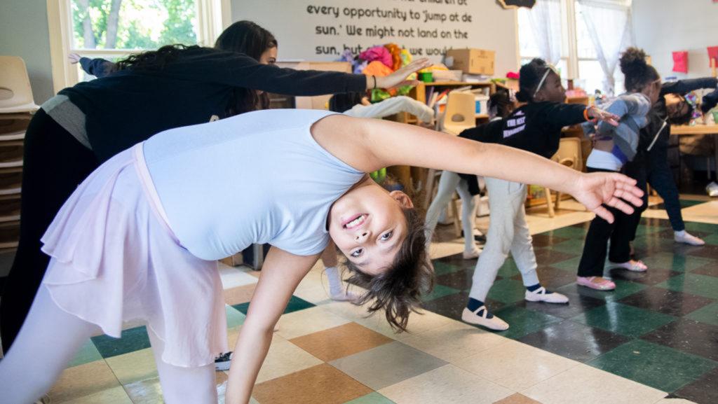 Leah warms up before a sprouts ballet class, a Ballet & Books session offered for children ages 6–10 Oct. 5 at Southside Community Center. 