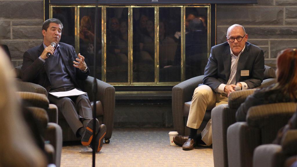 The virtual open-conversation session was led by David Lissy ’87, chair of the board of trustees, and James Nolan ’77, vice chair of the board of trustees. About 55 people attended the event.