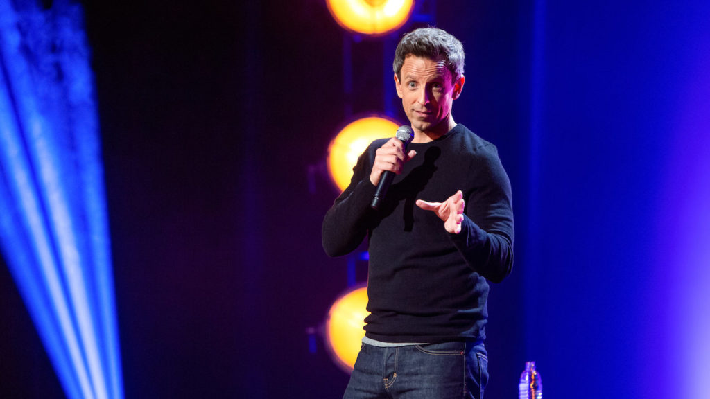 Seth Meyers glows in his new Netflix stand-up comedy special, Lobby Baby. The title of the comedy show derives from the time his wife accidentally gave birth in their apartment lobby. 