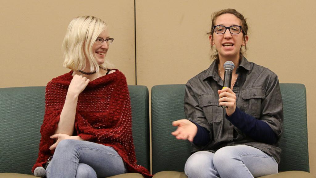 From left, seniors Eden Dodge and Kim Caceci speak about their experiences navigating accessibility in educational settings.