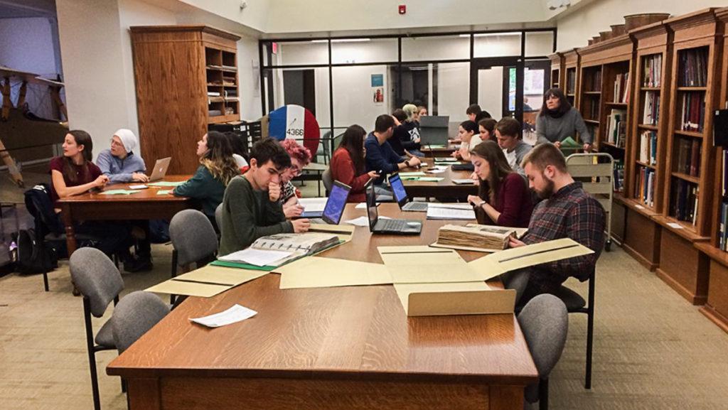 The 25 students in the History of Environmental Thought class researched topics at The History Center ranging from the typhoid epidemic of 1903 to the efforts to stop the construction of a nuclear power plant along Cayuga Lake in 1968. The students presented their findings at The History Center on Dec. 11. 