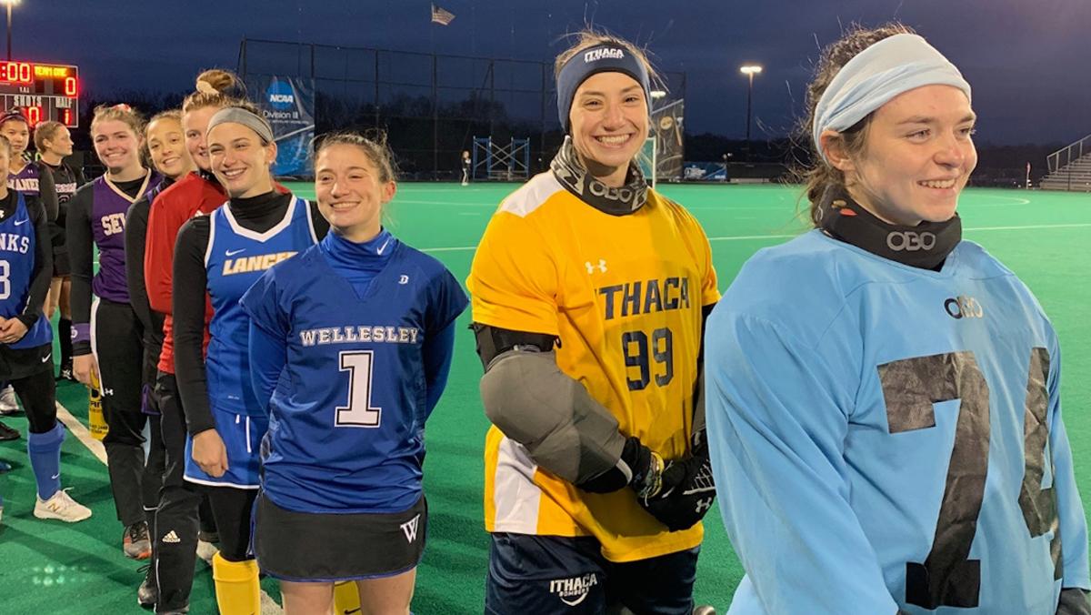 Field hockey goalkeeper competes in national senior game