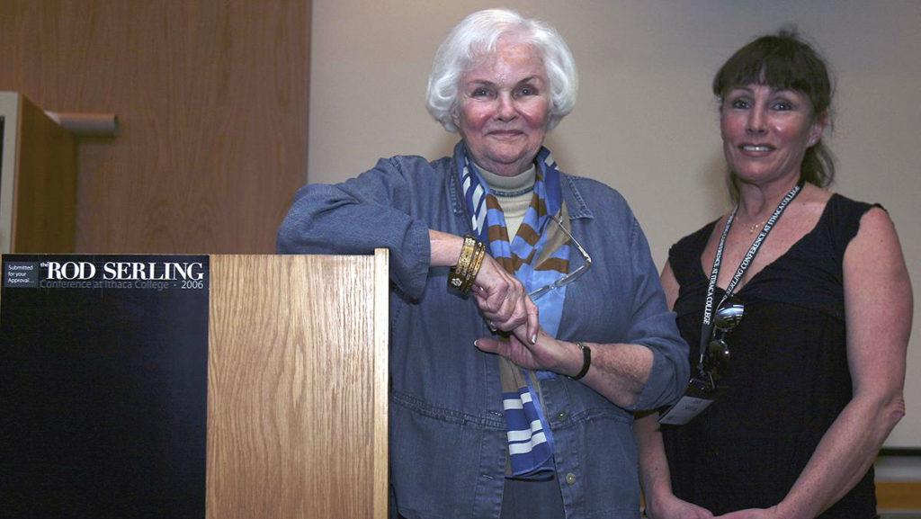 Carol Serling and her daughter Jodi Serling '74 at the 2006 Rod Serling Conference on the Ithaca College campus. 