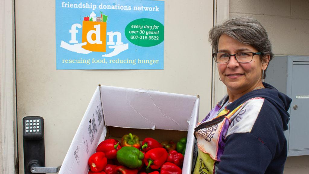 Carolyn Tomaino is the interim coordinator of Friendship Donations Network. They partner with local restaurants and grocery stores to provide perishable, healthy foods for Ithaca Colleges food pantry and the Ithaca community. 