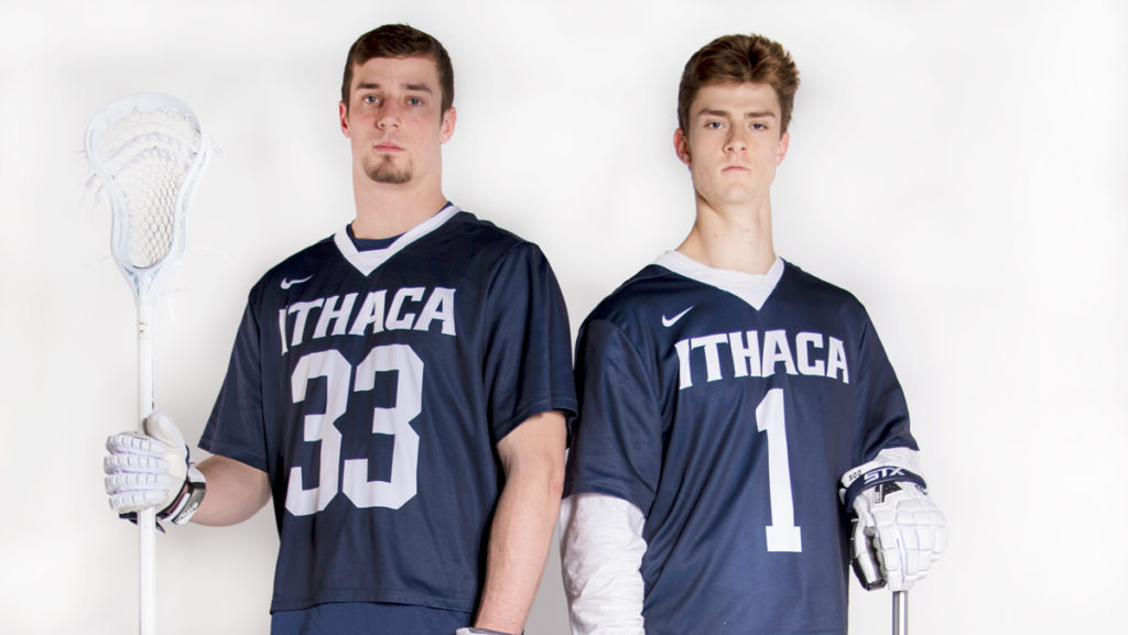 From left, graduate student Sean Seaberg and sophomore goalie Connor Thornton said the mens lacrosse team is aiming to come from behind in conference play this seaon.