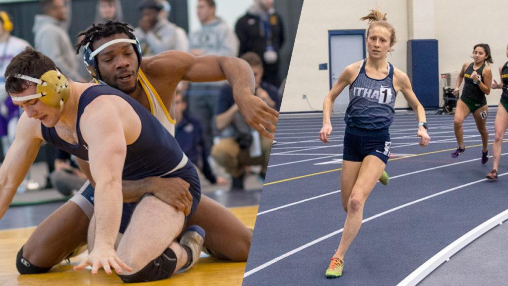 Rising junior Eze Chukwuezi (left) and Parley Hannan 20 (right) earned All-American honors in wrestling and indoor track and field despite their national championships being canceled due to the coronavirus pandemic. 