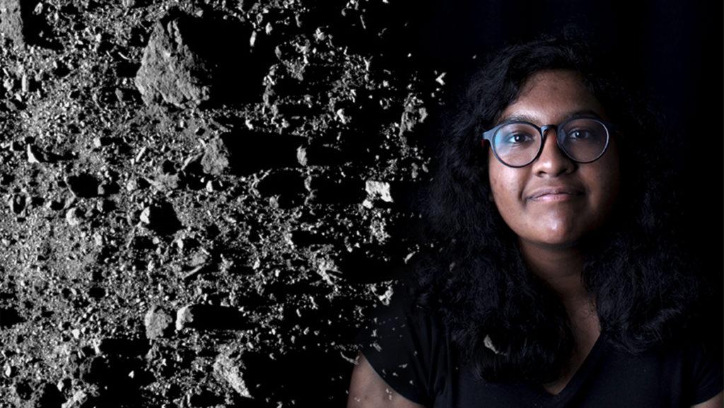 Sophomore Antara Sen researched asteroid 101955 Bennu with NASA throughout the spring and summer. Pictured is a region of Bennu close to its north pole, showing the day and night sides of the asteroid.  