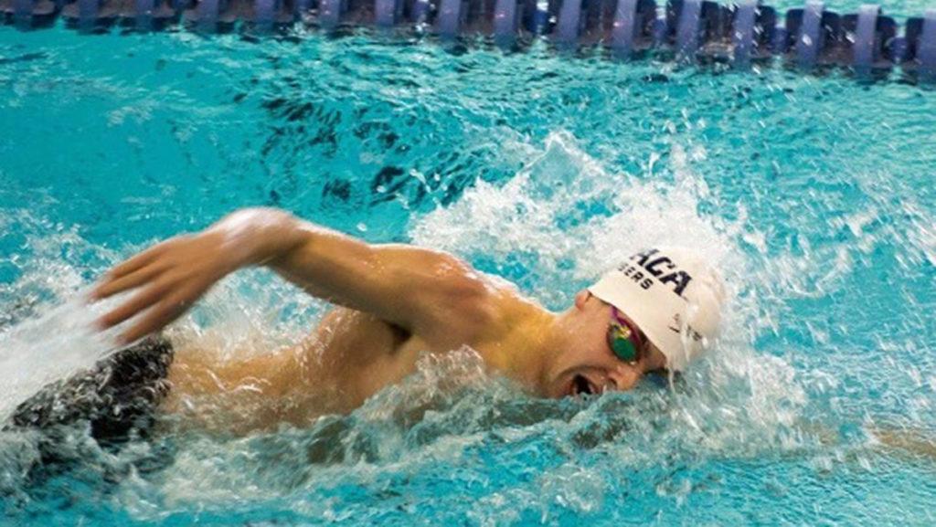 Former Ithaca College swimmer Lucas Radouch ‘19 competes in Kelsey Partridge Bird Natatorium. He competed for the Bombers during his freshmen year.