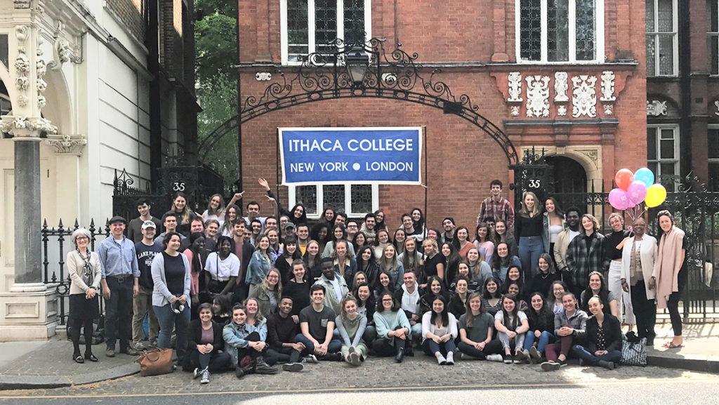 Students at the Ithaca College London Center (ICLC) in May 2019. The ICLC was closed for the 2020–21 academic year due to COVID-19 but plans to reopen in Fall 2021, as well as undergo structural changes.