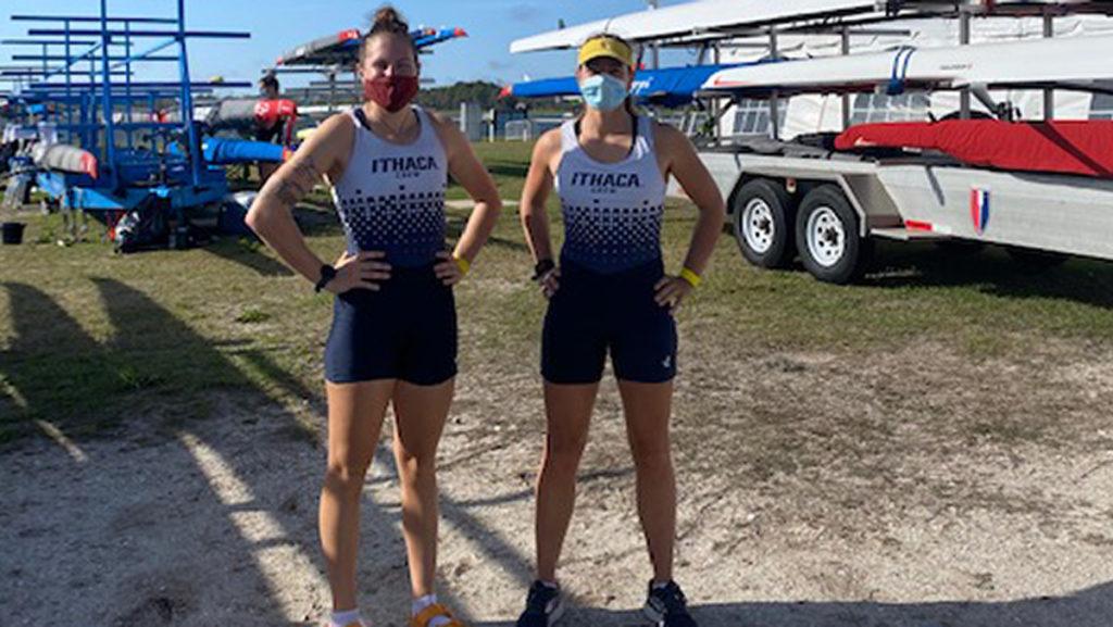 From left, Savannah Brija ’18, ’20 and Karina Feitner ’18 at the United States Olympic Trials for Womens Rowing in Sarasota, Florida, in February.