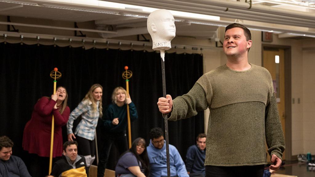 Andrew Sprague ‘20 rehearses for the opera “Dido and Aeneas” with the rest of the cast Jan. 25, 2020. Rehearsals for shows this spring are held on Zoom or socially distanced with actors in masks.