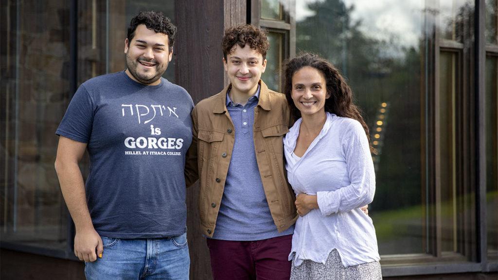 From left, Max Kasler, springboard innovation fellow of Hillel at Ithaca College, junior Isaac Schneider, president of Hillel, and Lauren Goldberg, executive director of Hillel, said they look forward to working with the Campus Climate Initiative.