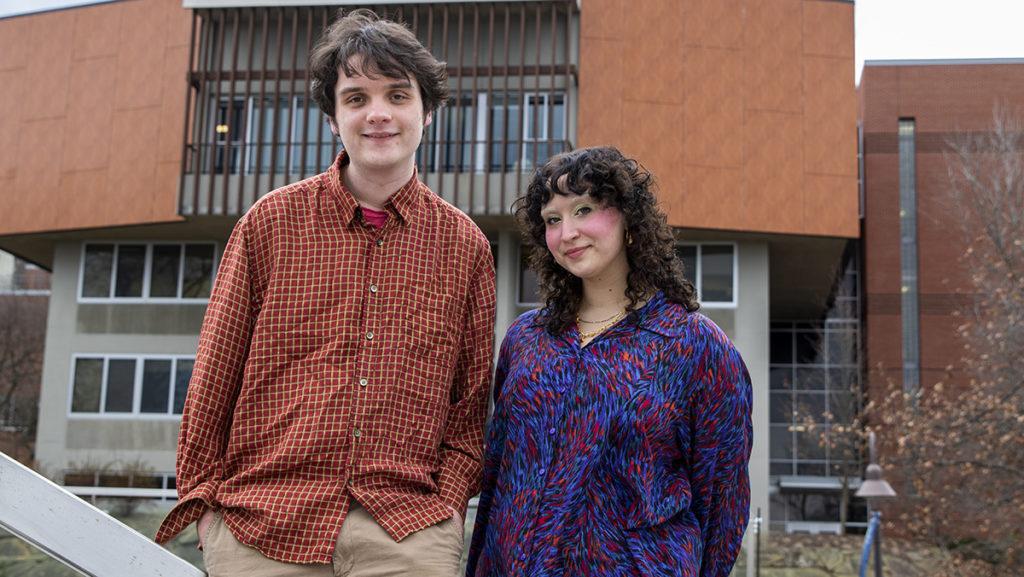 From left, juniors Wallace Petruziello and Athena Rajnai make up the music duo  Vestments.  The band has not had any opportunities to perform live this semester. 