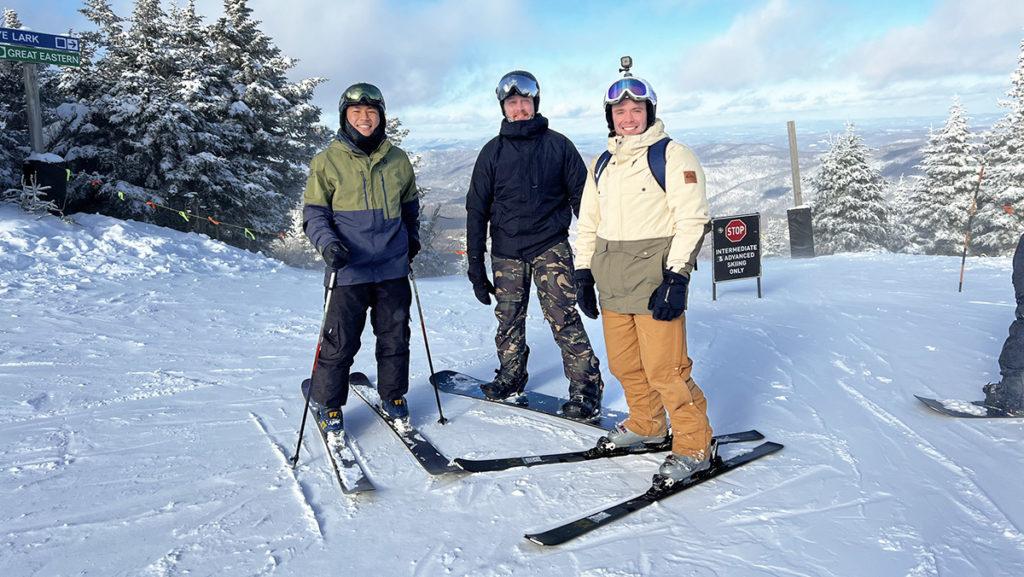 From left, juniors Tenjing Sherpa and Enzo Martellucci, and sophomore Ryan Bluemmel on Killington Mountain during the clubs recent trip to the area.